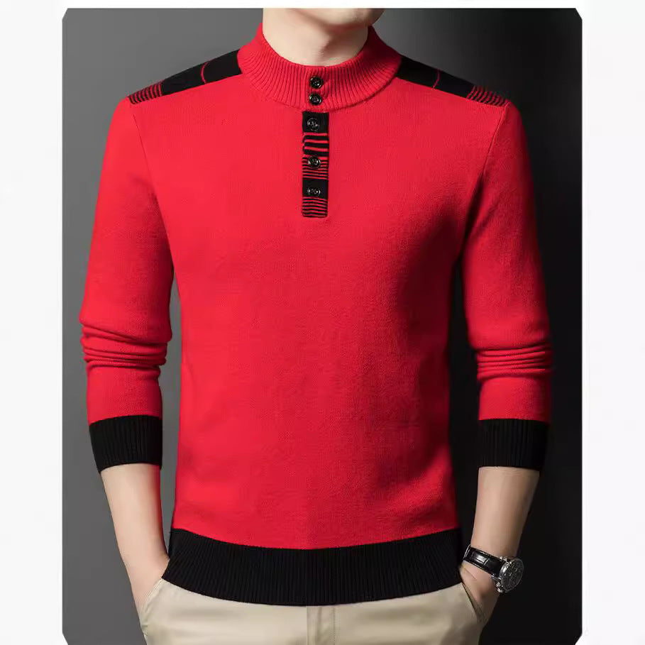 Men's Knitted Sweater Warm Button Colorblock M-3XL