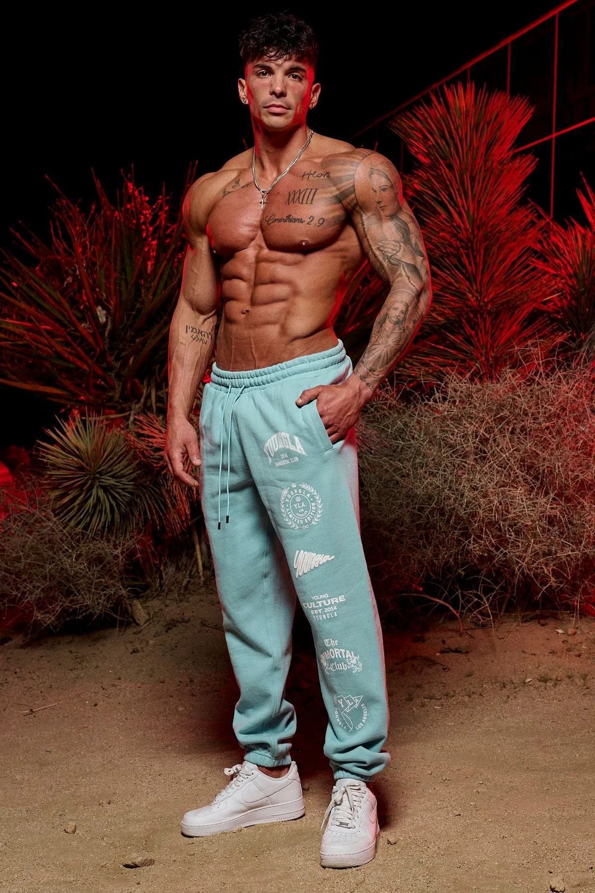 Men's Long Track Sweatpants Printed Ankle-Tied Design Leisure Fitness Essential