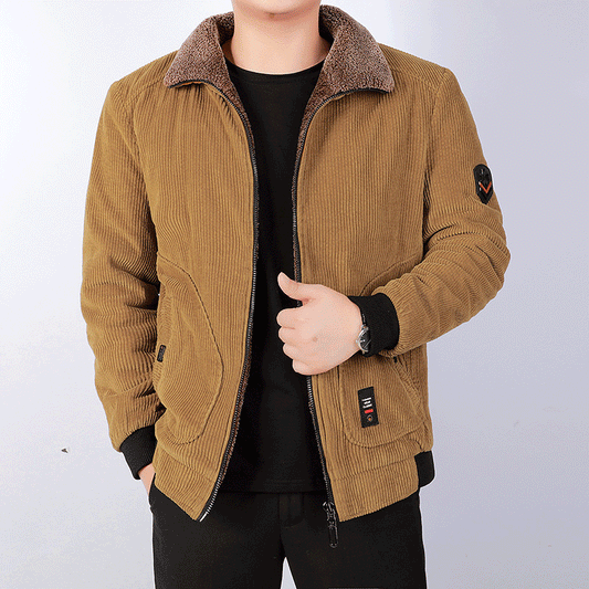 Men's Fashionable Jacket Casual plus Size Lapel Thickening Corduroy Cotton Coat Youth Jacket