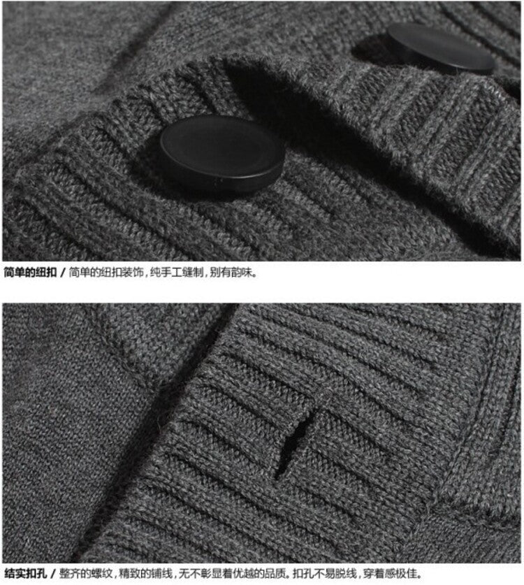 Men's Knitted Sweater Lapel Solid Color Button Warm Loose Design M-3XL