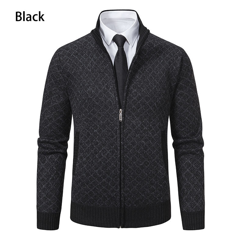 Men's Knitted Sweater Turtleneck Jacket Cotton Stand Collar Design Coat M-3XL