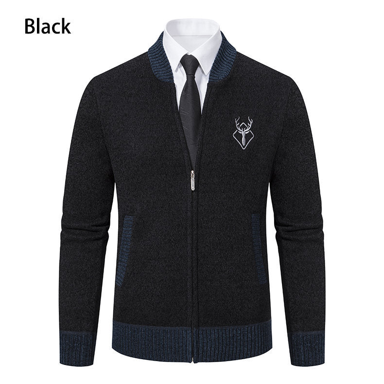 Men's Knitted Sweater Turtleneck Jacket Cotton Stand Collar Design Coat M-3XL