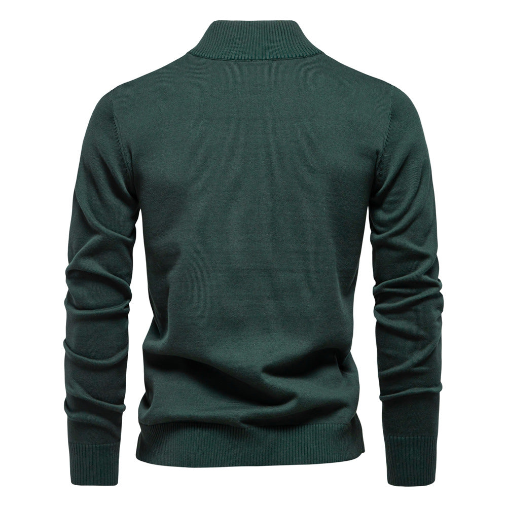 Men's Knitted Sweater 100% Cotton Half Zipper Solid Color Casual Sweater S-2XL Knitted Sweater