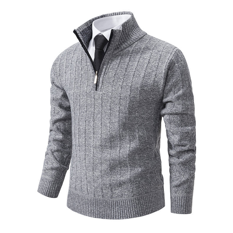 Men's Knitted Sweater Turtleneck Jacket Cotton Stand Collar Design Coat M-3XL