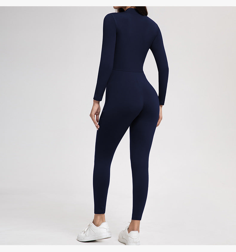 Yoga Pants Women Zipper Fleece-lined Yoga Jumpsuit High-Intensity Exercise Nude Feel Tights