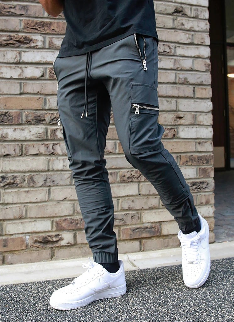 Muscle Athletic Casual Large Pocket Trousers Men's Fitness Running Training Zipper Pocket Pants