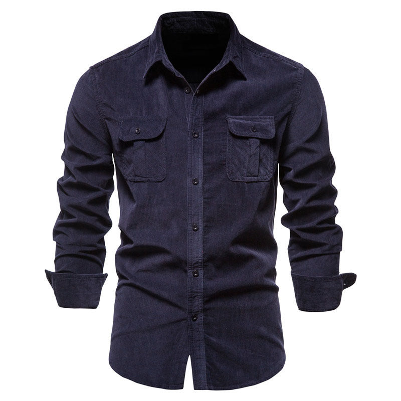 Men Long Sleeve Ribbed Corduroy Button Down Shirt Cotton Stretch Casual Fall Tops Slim Fit Shirts