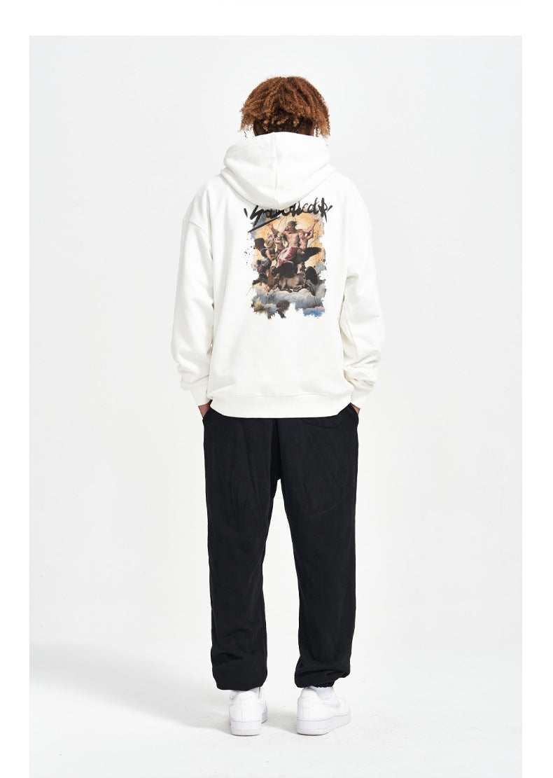 Men's Hooded Sweatshirt Street American Vintage Oil Painting Print Loose Terry Trend Hoodie