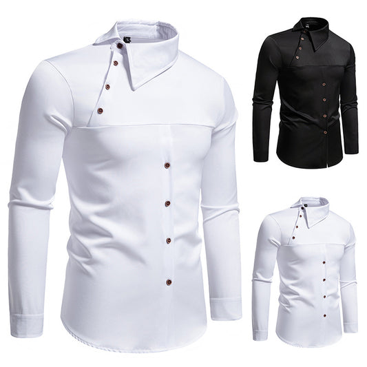 Men's shirts, irregular slanted buttons, fashionable and casual henley collar shirts, M-3XL