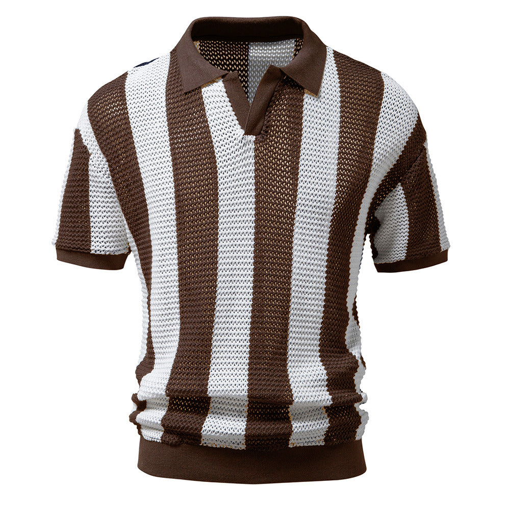 Men's knitted POLO shirt V-neck sweater cotton stand collar design jacket M-3XL