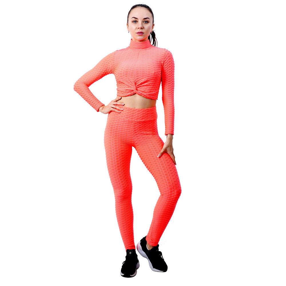 Leggings For Women Yoga Clothes Suit Women's Long Sleeve Half Turtleneck Yoga Jacket Peach Hip Raise Yoga Pants Running Sports Workout Clothes