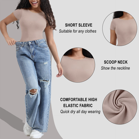 Slimming Bodysuit for Women Slimming Bodysuit for Women Body Corset Full Body Strong Pressure Chest Corset Outer Wear Tight-Fitting Solid Color Short Sleeve Jumpsuit