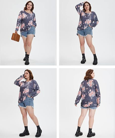 Women's Plus Size New 3/4 Sleeve V-Neck Button Casual Loose Blouse Top