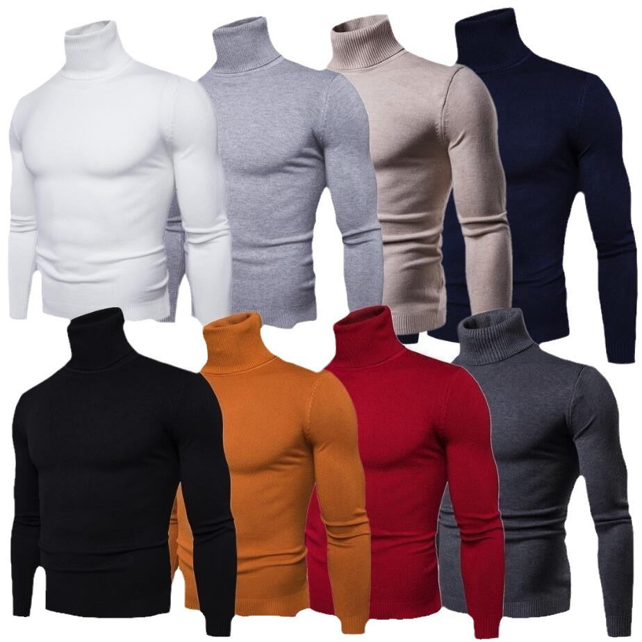 Men's Knitted Sweater Turtleneck Solid Color Warm Loose Design M-4XL