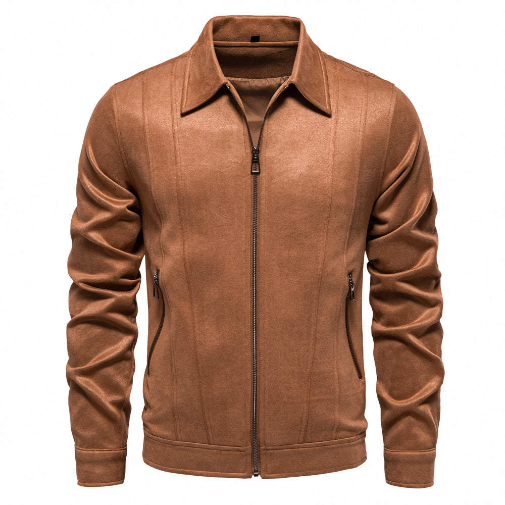 Men's Suede Jacket Trendy Lapel Zipper S-2XL