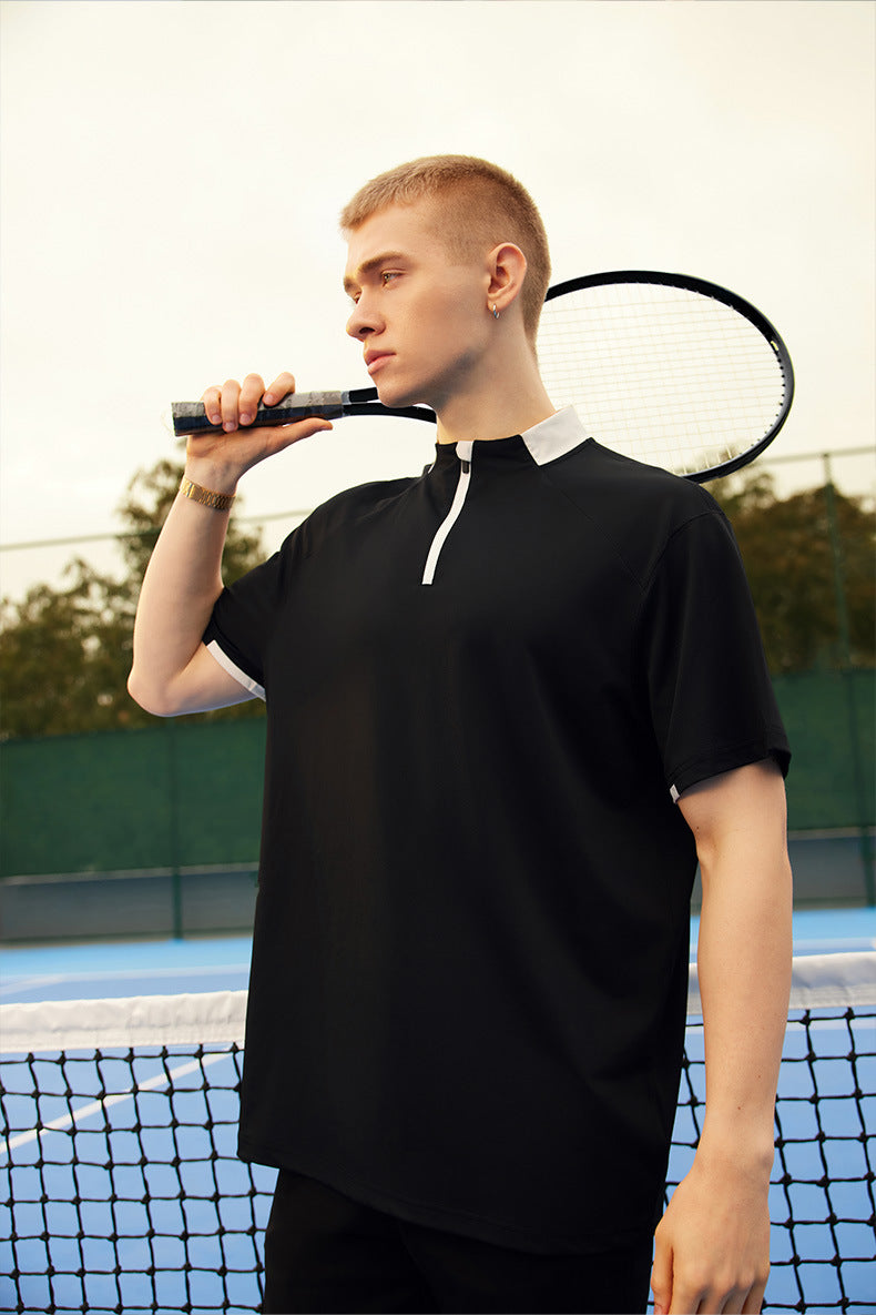 Men's T-shirt Couples  Zipper Spring and Summer New Lightweight Cool Feeling Golf Tennis Commuter Stitching Short Sleeve