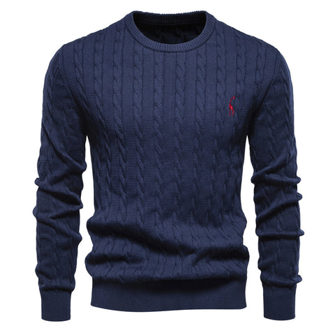 Men's knitted sweater cotton solid color high quality embroidered camel