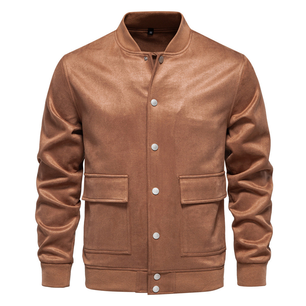 2024 Autumn and Winter New Suede Foreign Trade European Size Men's Collar Jacket Casual Baseball Suit Men's Jacket