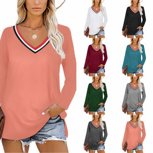 Women's Spring Summer Waffle Knit Crew Neck Patchwork Pullover Long Sleeve T-Shirt Casual Loose Top