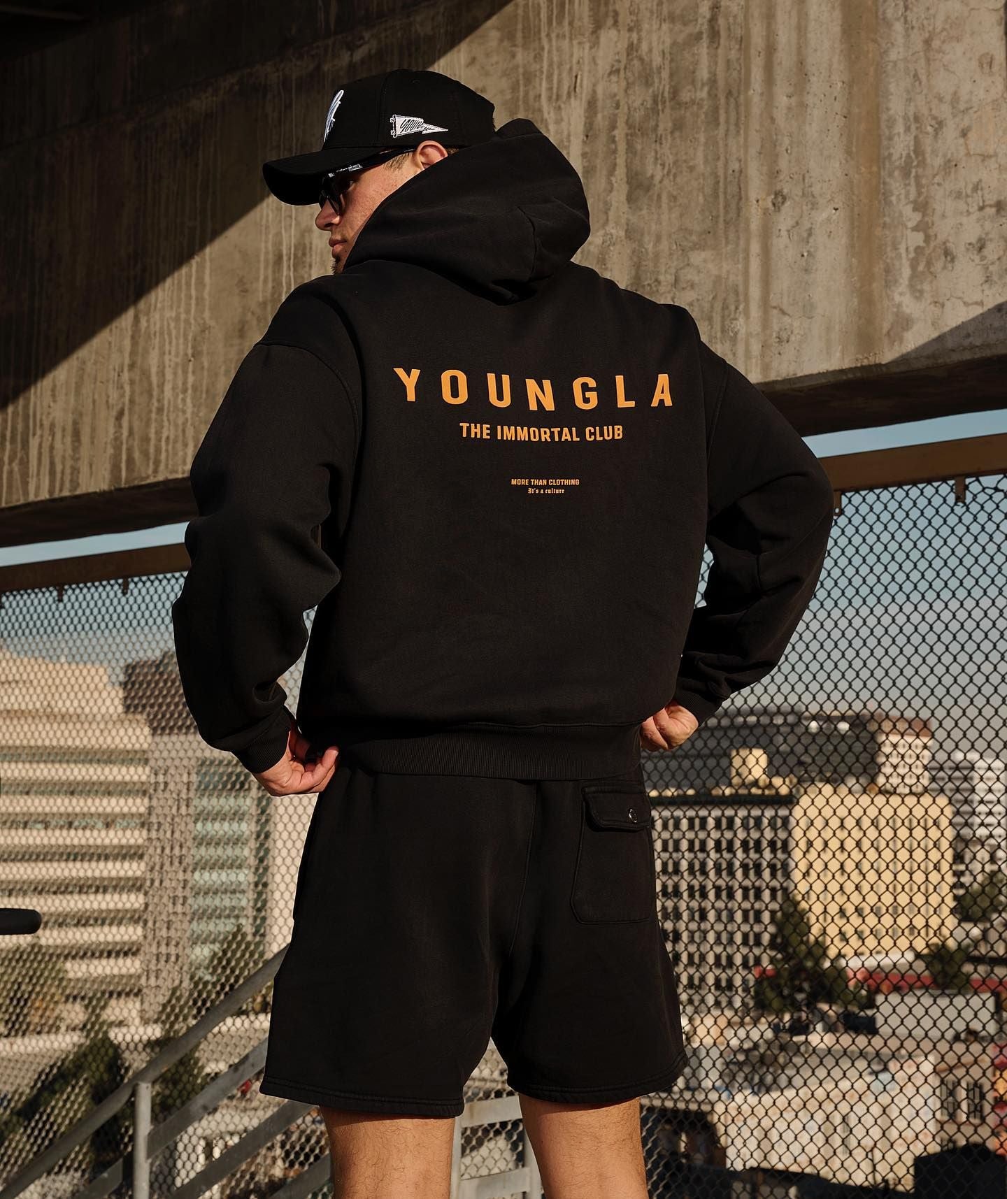 Youngla Men's Oversized Pullover Hoodie Double-Layer Composite Fabric Printed Jacket Sports Fitness Sweatshirt