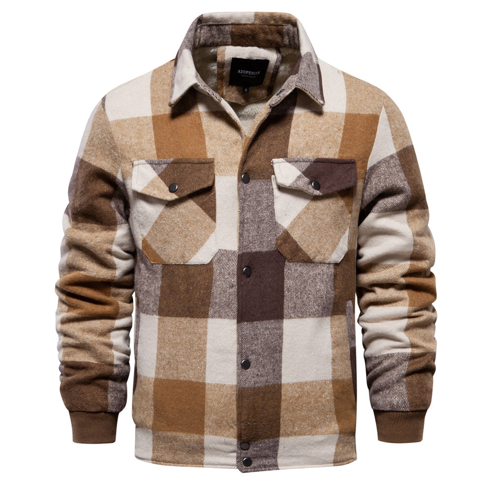 Men's jacket with lapel handsome plaid trend autumn and winter S-2XL