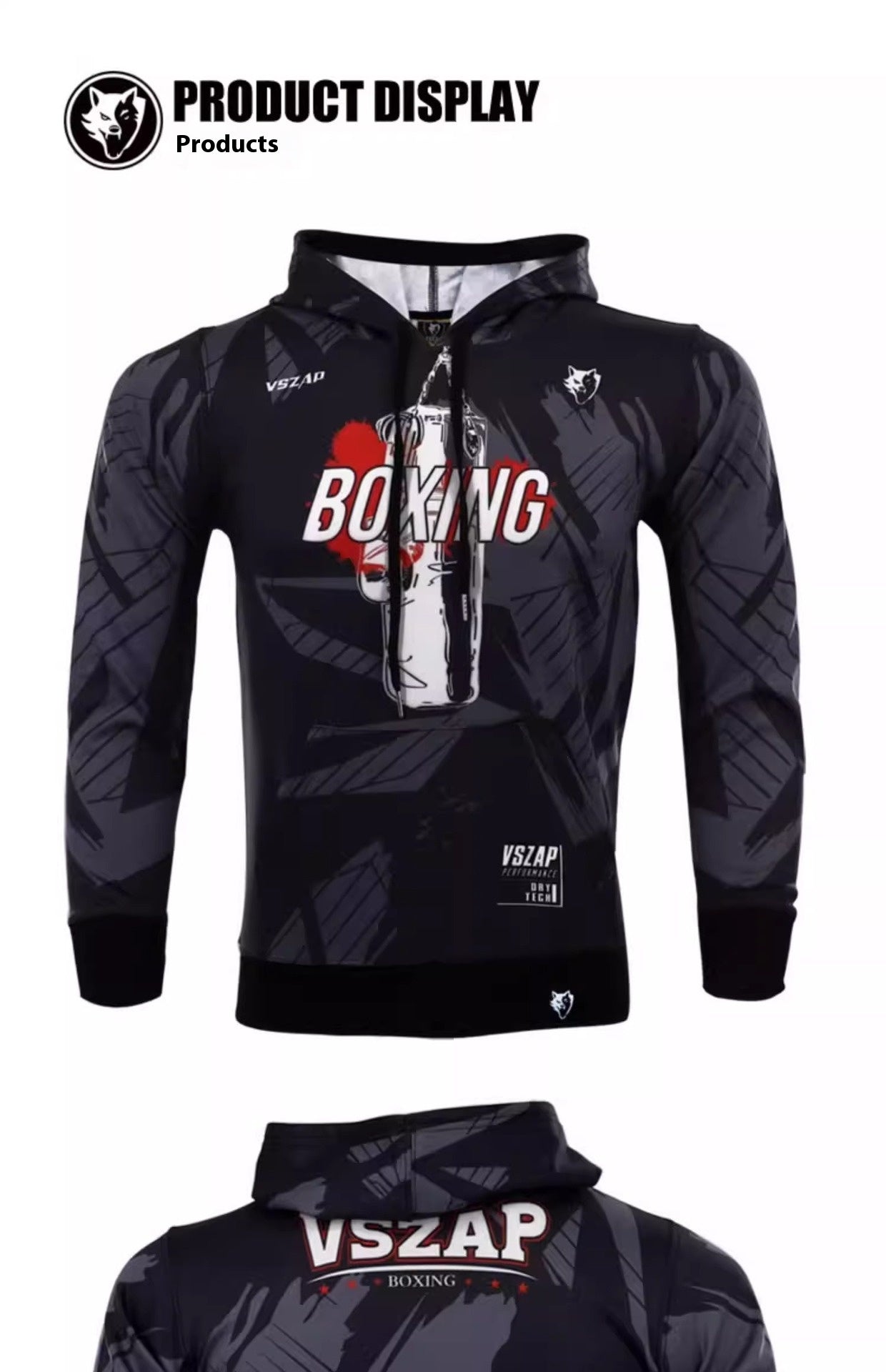 Vszap Fighting Boxing Suit Fitness Sweater Sports Long-Sleeved Hoodie Training UFC Pullover Coat Fighting Men