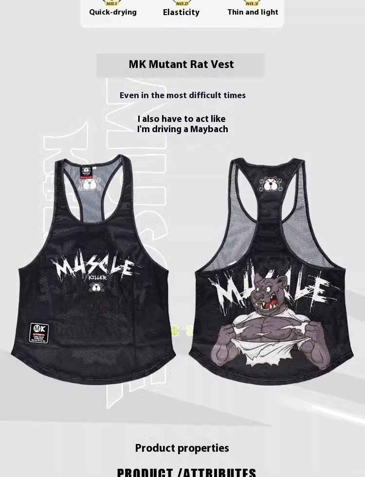 Black Changeable Mouse Muscle Running I-Shaped Training Clothing Sleeveless Sports Summer Quick-Dry Fit Room