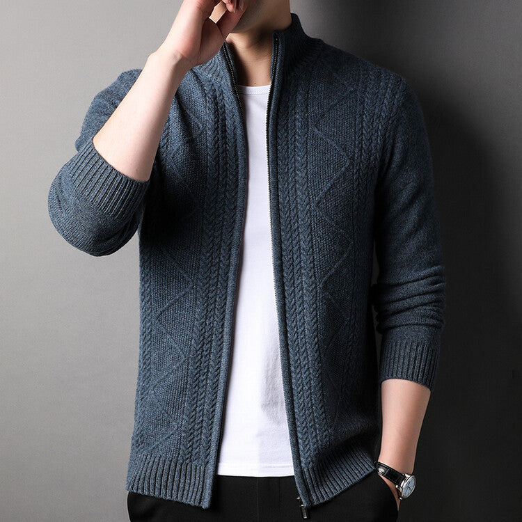 Men's Knitted Wool Cardigan Sweater Zipper Warm Pocket Sweater M-3XL