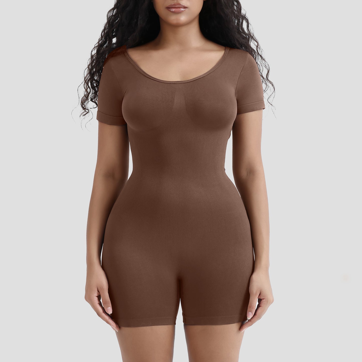 Slimming Bodysuit for Women – Seamless Waist-Shaping Short Sleeve Jumpsuit, Form-Fitting One-Piece Romper, Trendy Slim Fit Outfit