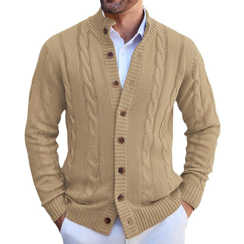 Sweaters for Men Knitting Belt Button Casual Stand Collar Solid Color Cardigan Cotton M-3XL