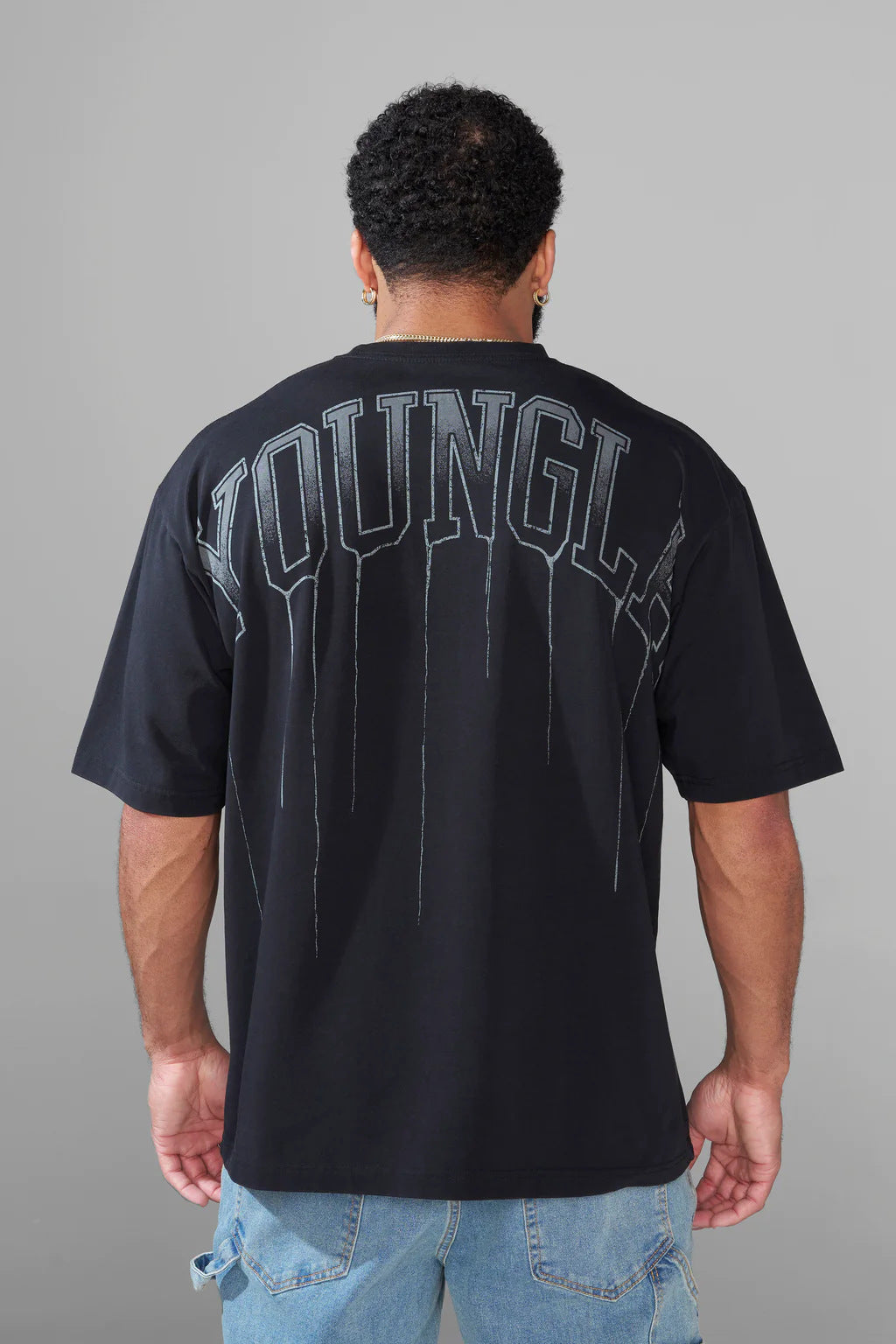 Youngla Men's Oversized T-shirt Cotton round Neck Loose Short Sleeves Gym Sports Fitness T-shirt 240 Fabric