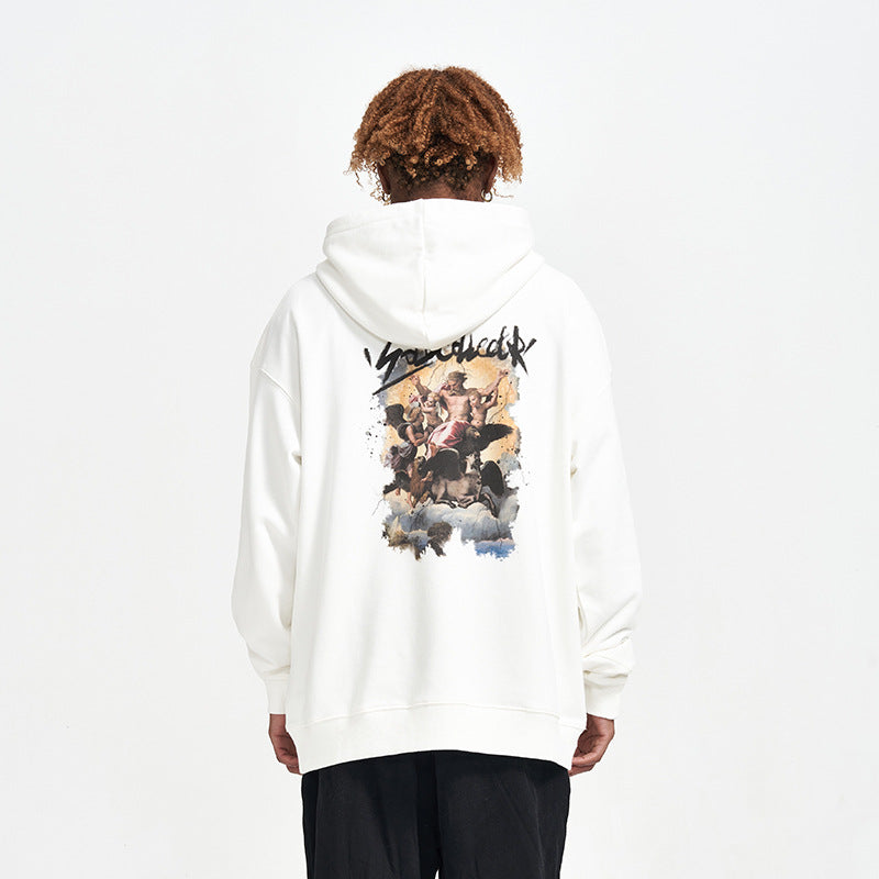 Men's Hooded Sweatshirt Street American Vintage Oil Painting Print Loose Terry Trend Hoodie