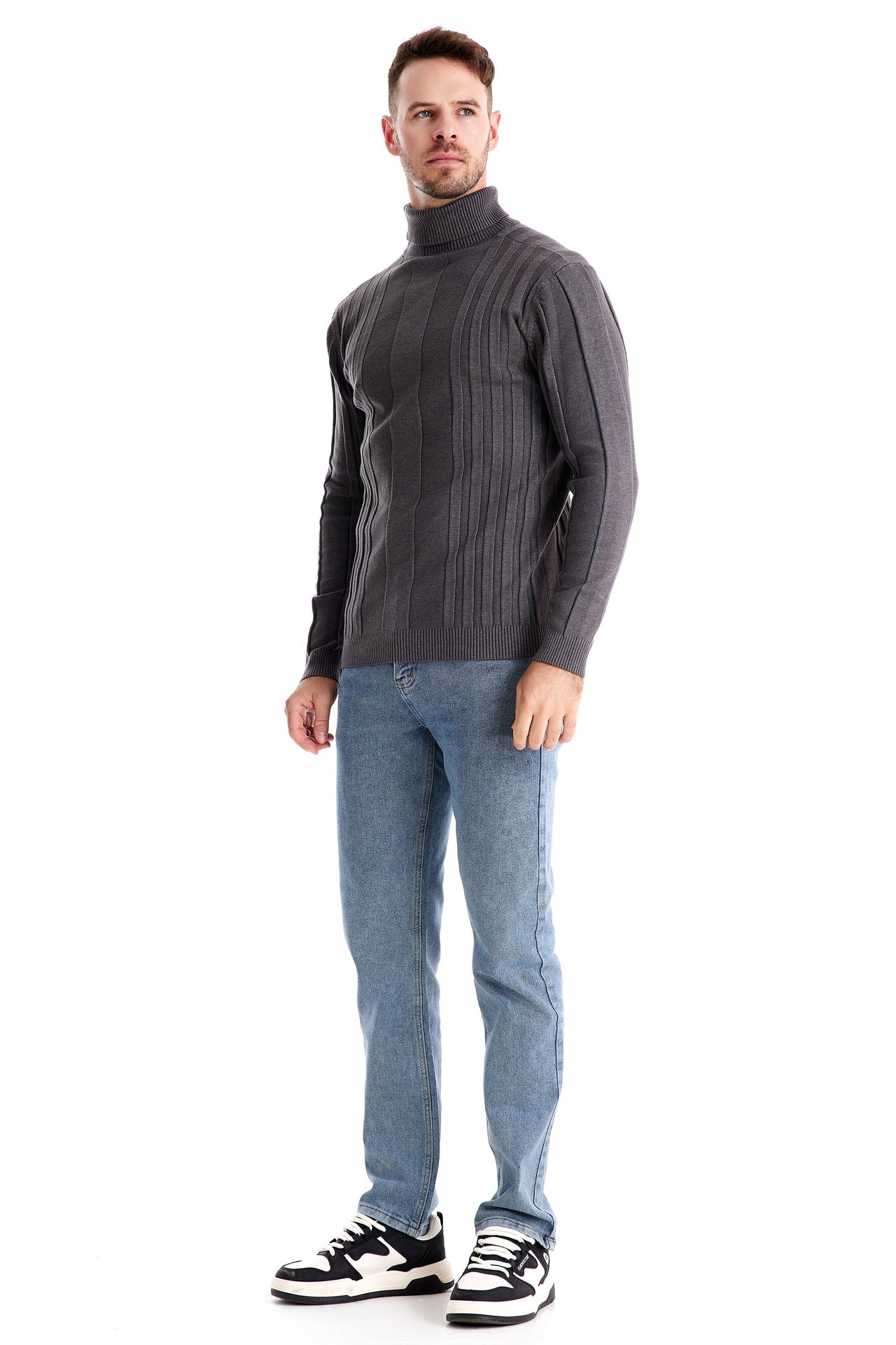 Mens Sweaters Turtleneck Cable Knitted Pullover Long Sleeve Slim Fit Chunky Casual Fall Winter Warm Cardigans