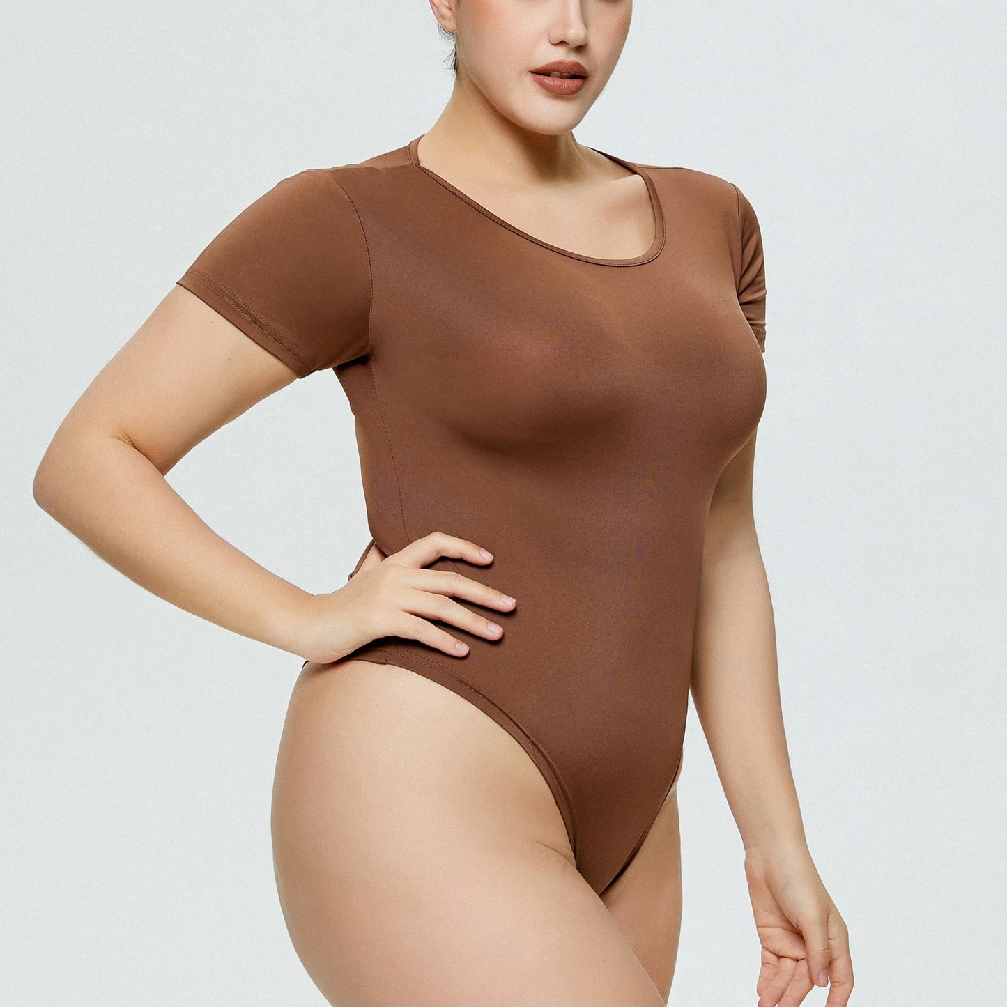 Slim bodysuit for women fashion hot sale plus size women's close-fitting union suit all-matching base round neck short sleeve one-piece briefs