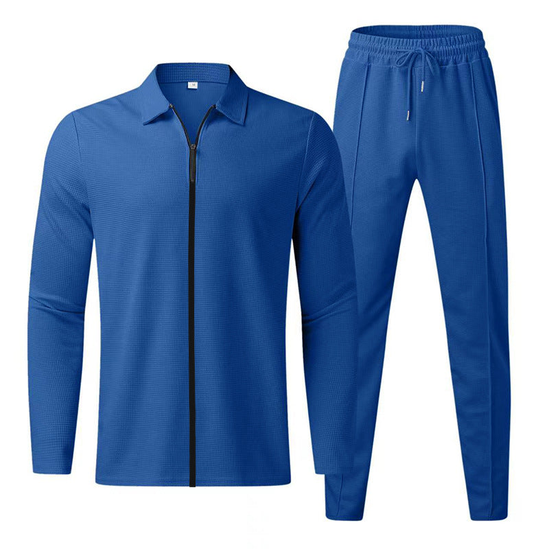 Mens 2 Pieces Sweat Suits Lightweight Long Sleeve Waffle Knitted Workout Shirt Sets Male Casual Jogging Tracksuits