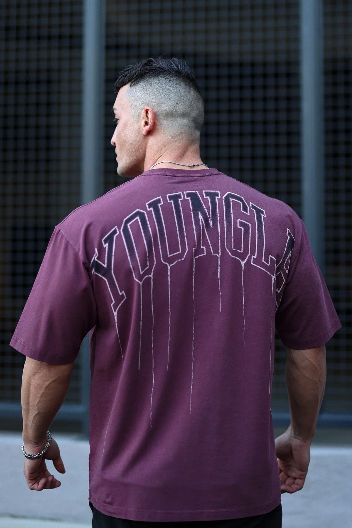 Youngla Men's Oversized T-shirt Cotton round Neck Loose Short Sleeves Gym Sports Fitness T-shirt 240 Fabric