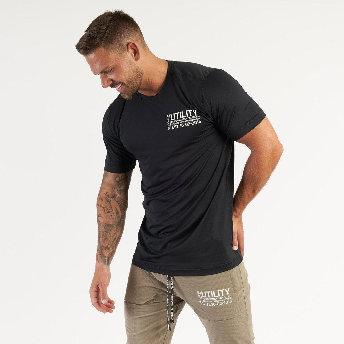 Vanquish Men's Cotton T-shirt Slim Fit Crew Neck Casual Patchwork Short Sleeve Gym Sports Training Wear