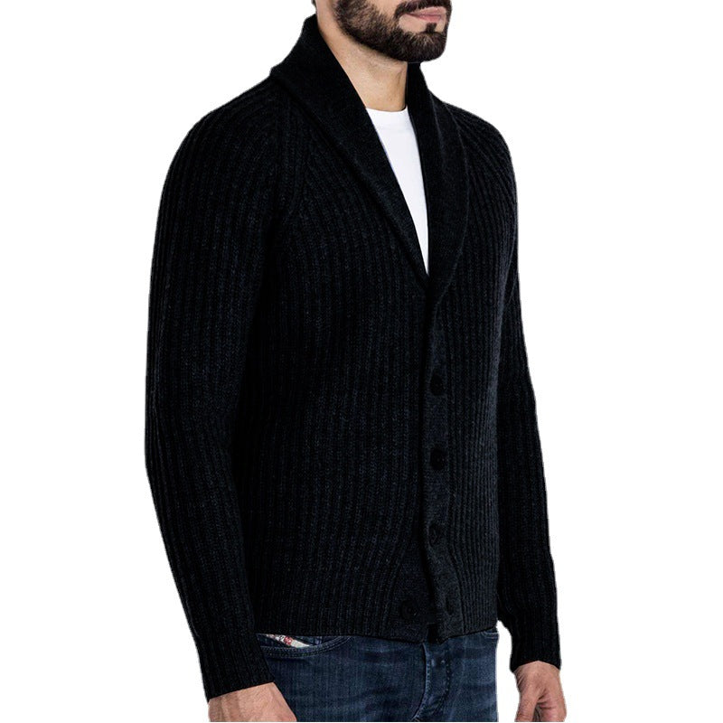 Men's knitted sweater thick thread button cardigan solid color warm loose M-4XL