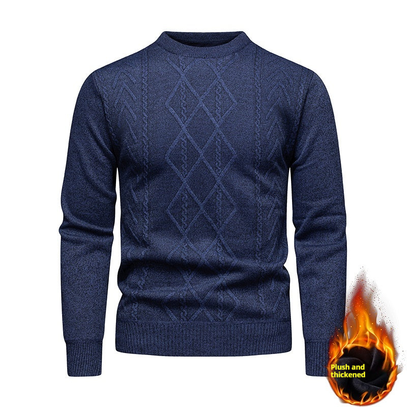 Men's knitted sweater round neck solid color warm and comfortable loose M-4XL