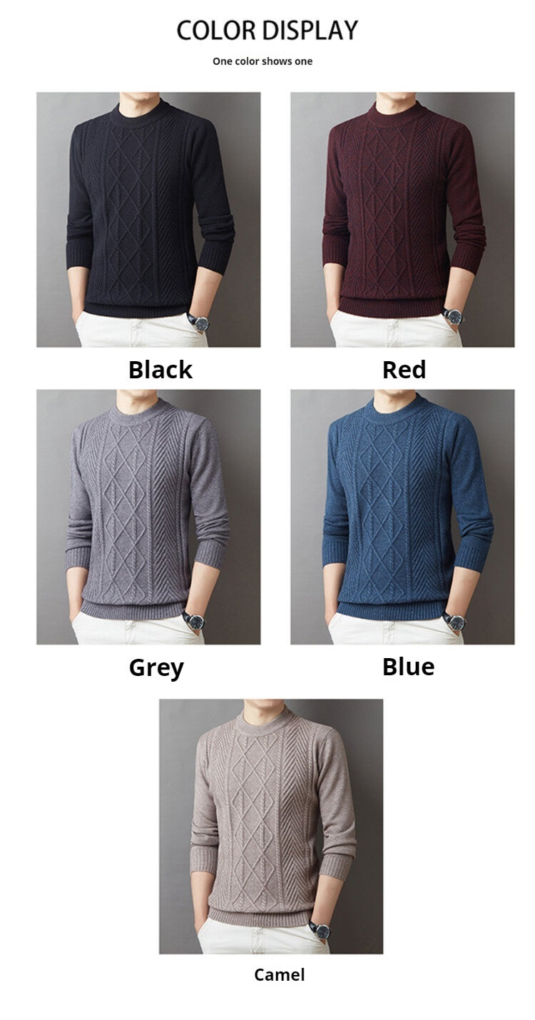 Men's knitted sweater round neck solid color warm loose M-4XL