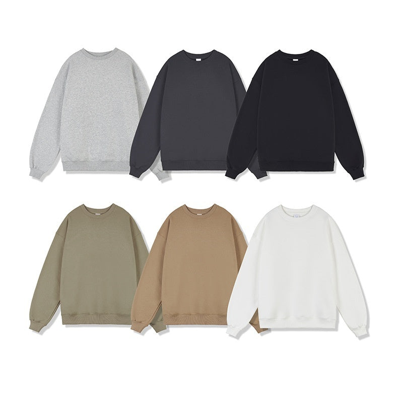 Men's Solid Color Sweatshirt 380G Cotton Padded Round Neck Sweatshirt Loose Heavyweight Thickened Men's Tops Tide