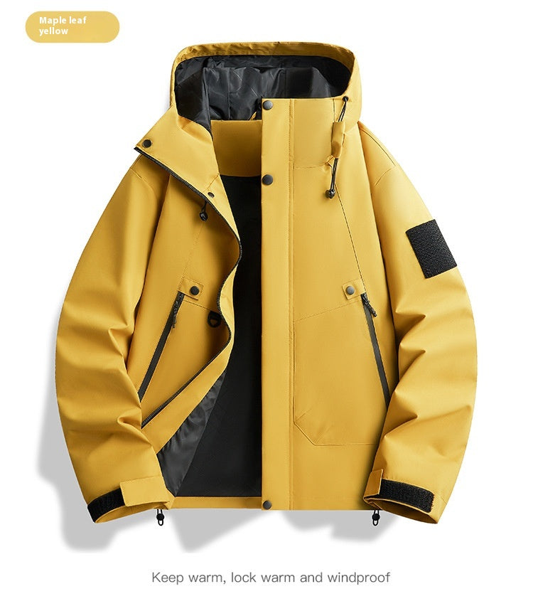 Men's Jacket Waterproof and Windproof New Solid Color Hooded Jacket Outdoor Casual Sports Couple