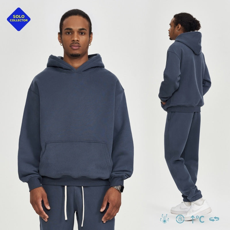 Men's Hooded Sweatshirt Solid Color Cotton Padded Thickened Loose Casual Tall Large Size