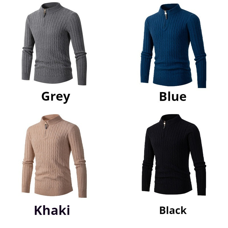 Men's sweater thick thread half zip stand collar casual warm M-3XL