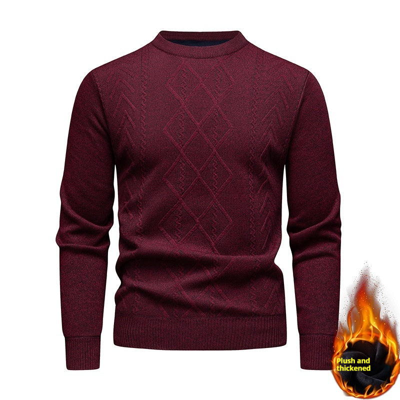 Men's knitted sweater round neck solid color warm and comfortable loose M-4XL