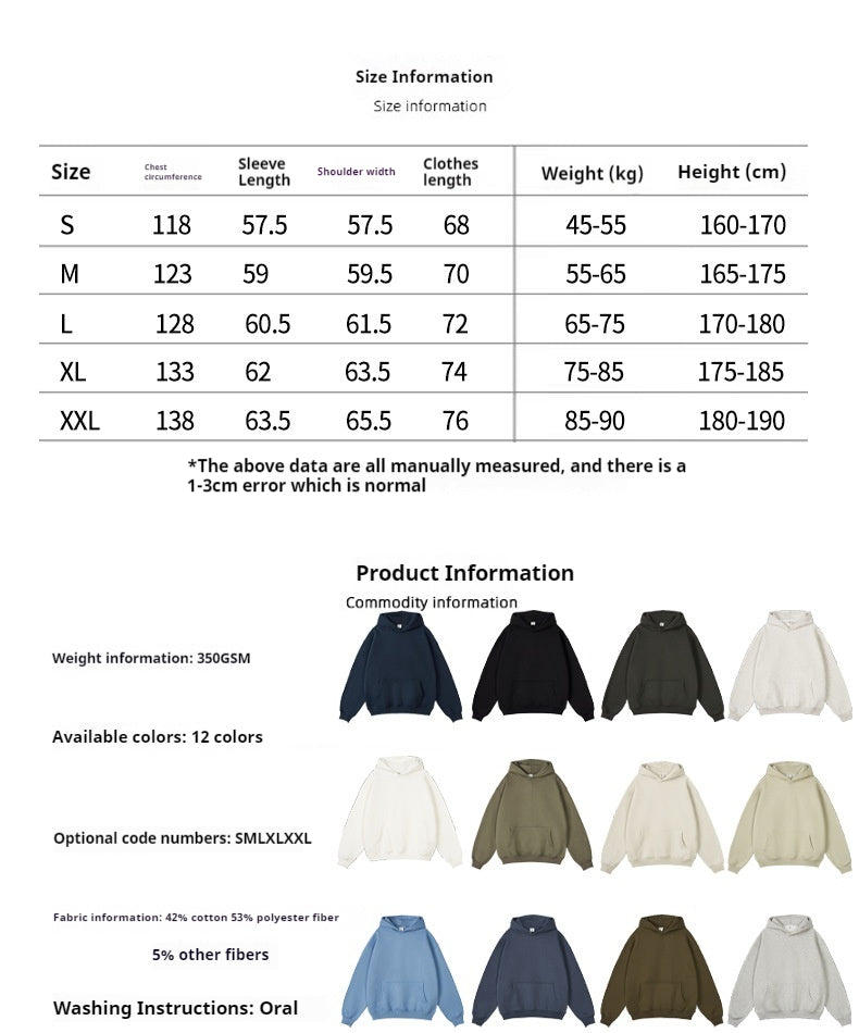 Men's Hoodie - Long Sleeve Round Neck Cotton Trendy Solid Color S - 2XL