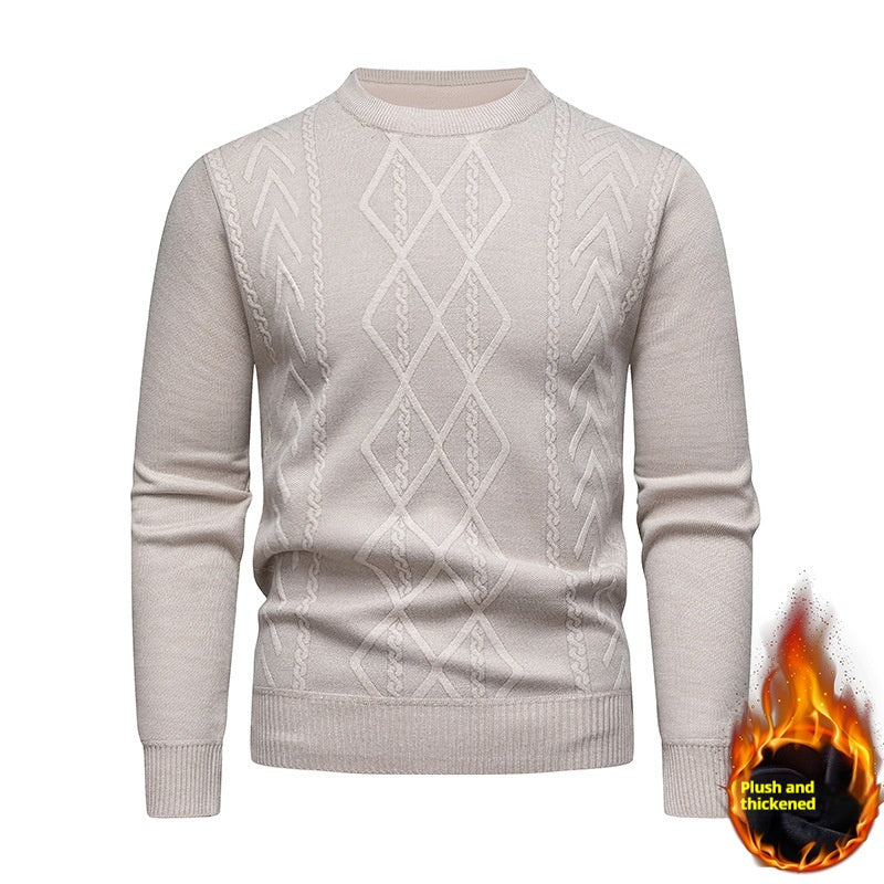 Men's knitted sweater round neck solid color warm and comfortable loose M-4XL