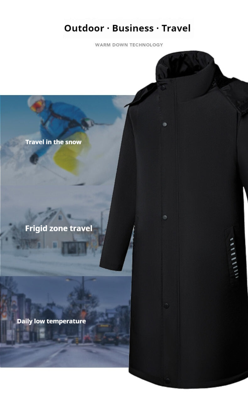 Men's Long Cotton Jacket Plus Size Down Jacket Men's Over-the-Knee Cotton Coat Thickened Warmth M-5XL