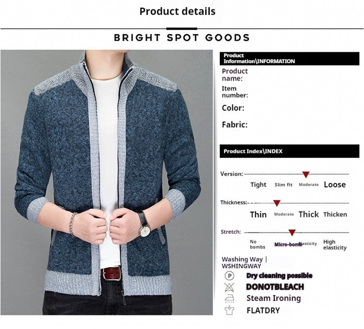 Men's knitted sweater zipper cardigan patchwork color warm M-3XL