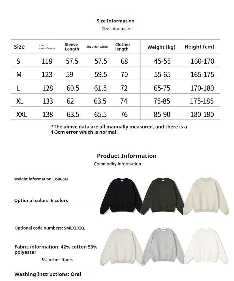 Men's Plush Sweatshirt Pure Cotton S-2XL Couple Style Autumn and Winter